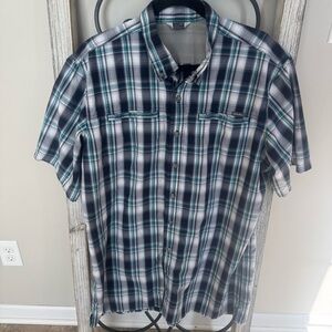 Eddie Bauer‎ Men's Blue and Turquoise Plaid Short Sleeve Shirt Size Large Tall